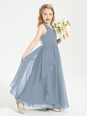Robes de Demoiselle d'Honneur Junior en Mousseline de Style Boho Bleu Poudré