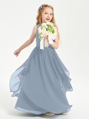 Robes de Demoiselle d'Honneur Junior en Mousseline de Style Boho Bleu Poudré