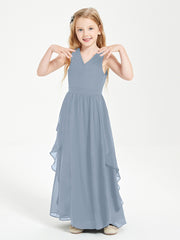 Robes de Demoiselle d'Honneur Junior en Mousseline de Style Boho Bleu Poudré