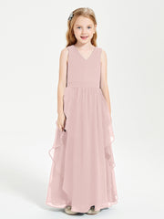 Robes de Demoiselle d'Honneur Junior en Mousseline de Style Boho Rose Poudré