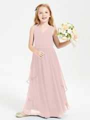 Robes de Demoiselle d'Honneur Junior en Mousseline de Style Boho Rose Poudré
