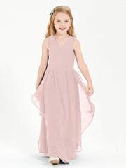 Robes de Demoiselle d'Honneur Junior en Mousseline de Style Boho Rose Poudré