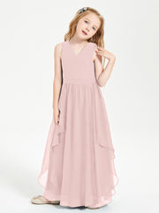 Robes de Demoiselle d'Honneur Junior en Mousseline de Style Boho Rose Poudré