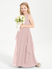 Robes de Demoiselle d'Honneur Junior en Mousseline de Style Boho Rose Poudré