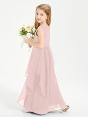 Robes de Demoiselle d'Honneur Junior en Mousseline de Style Boho Rose Poudré