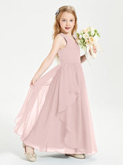 Robes de Demoiselle d'Honneur Junior en Mousseline de Style Boho Rose Poudré