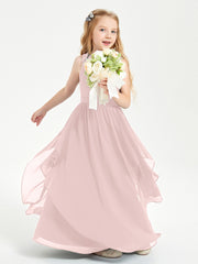 Robes de Demoiselle d'Honneur Junior en Mousseline de Style Boho Rose Poudré