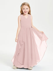 Robes de Demoiselle d'Honneur Junior en Mousseline de Style Boho Rose Poudré