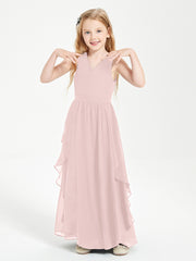 Robes de Demoiselle d'Honneur Junior en Mousseline de Style Boho Rose Poudré