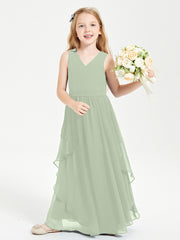 Robes de Demoiselle d'Honneur Junior en Mousseline de Style Boho Sauge Poudrée