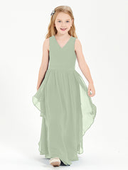 Robes de Demoiselle d'Honneur Junior en Mousseline de Style Boho Sauge Poudrée