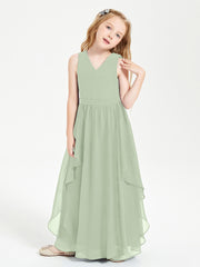 Robes de Demoiselle d'Honneur Junior en Mousseline de Style Boho Sauge Poudrée