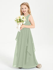Robes de Demoiselle d'Honneur Junior en Mousseline de Style Boho Sauge Poudrée