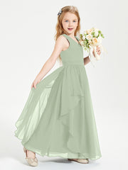 Robes de Demoiselle d'Honneur Junior en Mousseline de Style Boho Sauge Poudrée
