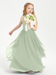Robes de Demoiselle d'Honneur Junior en Mousseline de Style Boho Sauge Poudrée