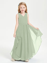 Robes de Demoiselle d'Honneur Junior en Mousseline de Style Boho Sauge Poudrée