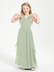 Robes de Demoiselle d'Honneur Junior en Mousseline de Style Boho Sauge Poudrée