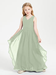 Robes de Demoiselle d'Honneur Junior en Mousseline de Style Boho Sauge Poudrée