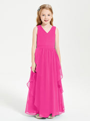Robes de Demoiselle d'Honneur Junior en Mousseline de Style Boho Fuchsia