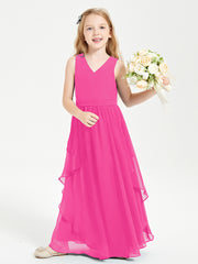 Robes de Demoiselle d'Honneur Junior en Mousseline de Style Boho Fuchsia