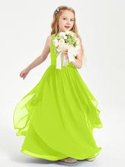 Robes de Demoiselle d'Honneur Junior en Mousseline de Style Boho Vert Citron