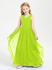 Robes de Demoiselle d'Honneur Junior en Mousseline de Style Boho Vert Citron