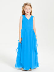 Robes de Demoiselle d'Honneur Junior en Mousseline de Style Boho Bleu Océan