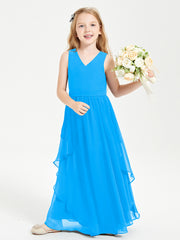 Robes de Demoiselle d'Honneur Junior en Mousseline de Style Boho Bleu Océan