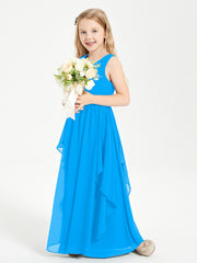 Robes de Demoiselle d'Honneur Junior en Mousseline de Style Boho Bleu Océan