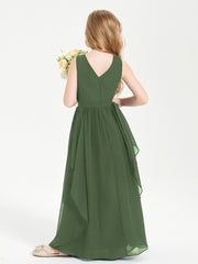 Robes de Demoiselle d'Honneur Junior en Mousseline de Style Boho Olive Verte