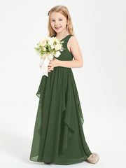 Robes de Demoiselle d'Honneur Junior en Mousseline de Style Boho Olive Verte