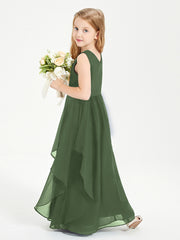 Robes de Demoiselle d'Honneur Junior en Mousseline de Style Boho Olive Verte