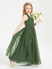 Robes de Demoiselle d'Honneur Junior en Mousseline de Style Boho Olive Verte