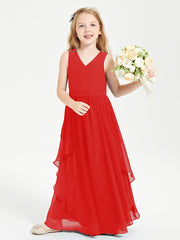 Robes de Demoiselle d'Honneur Junior en Mousseline de Style Boho Rouge
