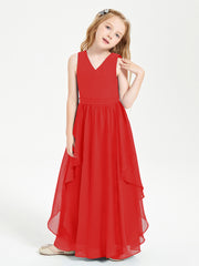 Robes de Demoiselle d'Honneur Junior en Mousseline de Style Boho Rouge