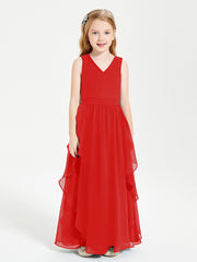 Robes de Demoiselle d'Honneur Junior en Mousseline de Style Boho Rouge
