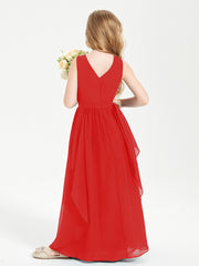 Robes de Demoiselle d'Honneur Junior en Mousseline de Style Boho Rouge
