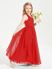 Robes de Demoiselle d'Honneur Junior en Mousseline de Style Boho Rouge
