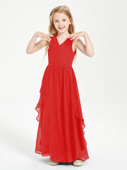 Robes de Demoiselle d'Honneur Junior en Mousseline de Style Boho Rouge