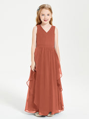 Robes de Demoiselle d'Honneur Junior en Mousseline de Style Boho Rouille