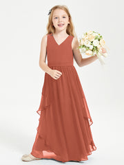 Robes de Demoiselle d'Honneur Junior en Mousseline de Style Boho Rouille