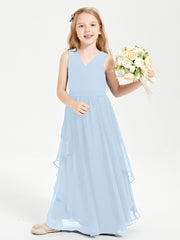Robes de Demoiselle d'Honneur Junior en Mousseline de Style Boho Bleu Ciel