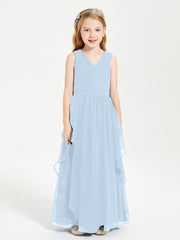 Robes de Demoiselle d'Honneur Junior en Mousseline de Style Boho Bleu Ciel