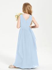Robes de Demoiselle d'Honneur Junior en Mousseline de Style Boho Bleu Ciel