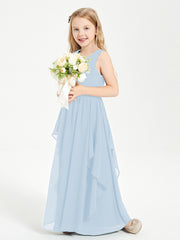 Robes de Demoiselle d'Honneur Junior en Mousseline de Style Boho Bleu Ciel
