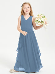 Robes de Demoiselle d'Honneur Junior en Mousseline de Style Boho Bleu de Schiste