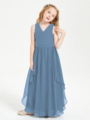 Robes de Demoiselle d'Honneur Junior en Mousseline de Style Boho Bleu de Schiste