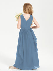 Robes de Demoiselle d'Honneur Junior en Mousseline de Style Boho Bleu de Schiste