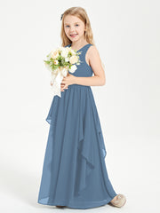 Robes de Demoiselle d'Honneur Junior en Mousseline de Style Boho Bleu de Schiste