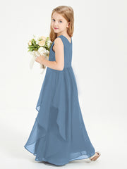 Robes de Demoiselle d'Honneur Junior en Mousseline de Style Boho Bleu de Schiste
